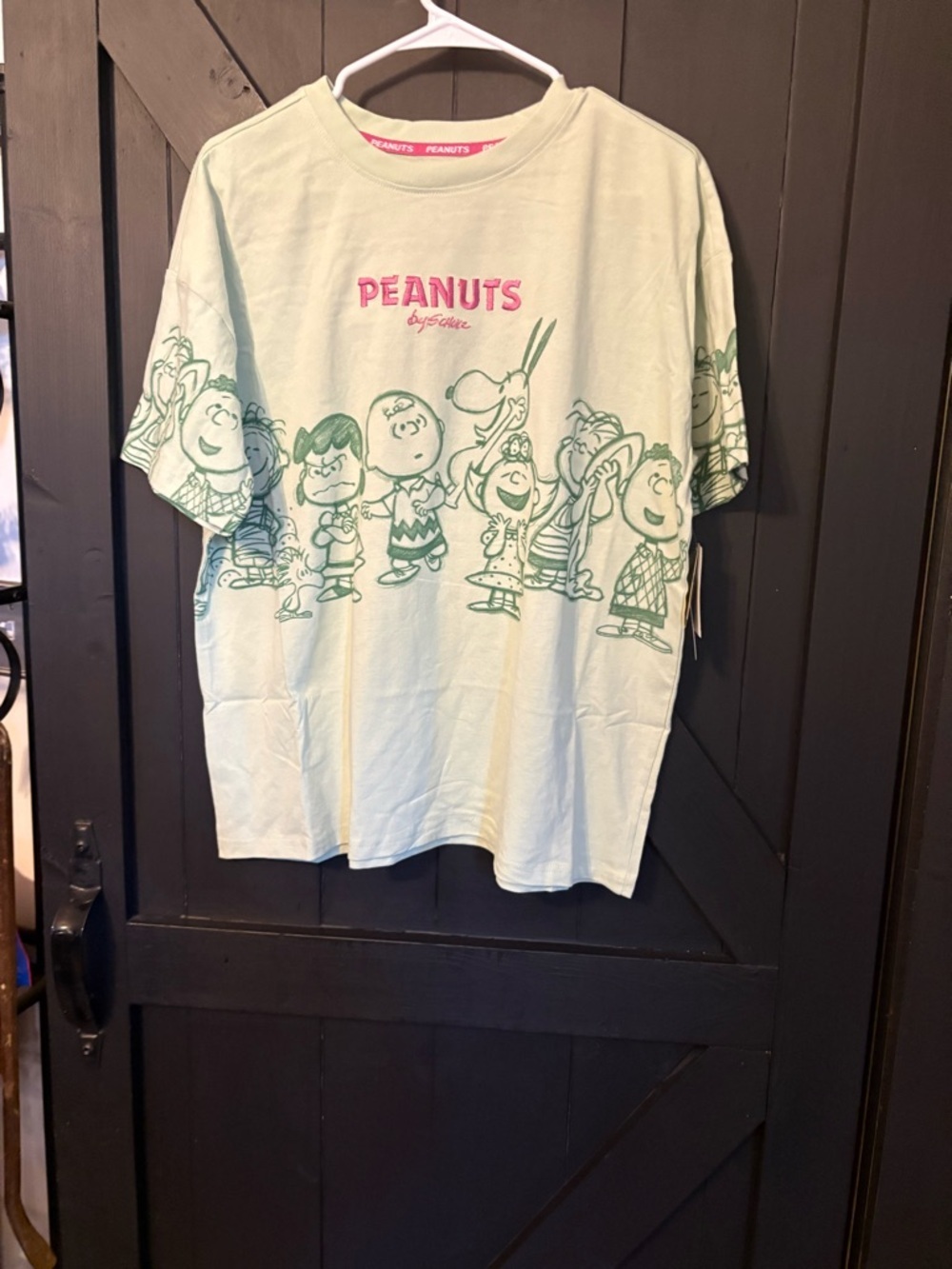 Peanuts Mint Graphic Kids T-Shirt with Pink Logo